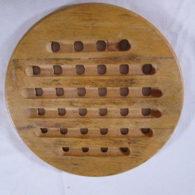 Vintage round solid wood trivet