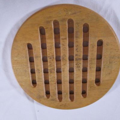Vintage round solid wood trivet