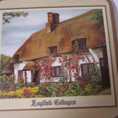 4 Pimpernel wood, corked back coasters, like new
