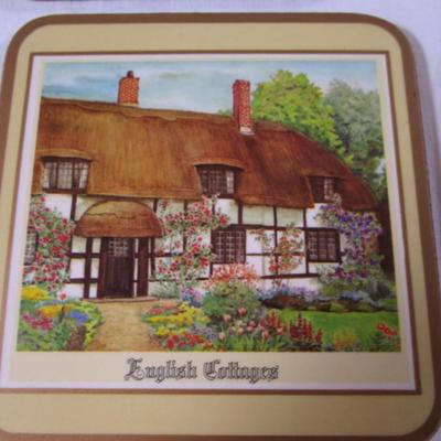 4 Pimpernel wood, corked back coasters, like new