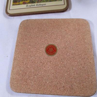 4 Pimpernel wood, corked back coasters, like new