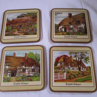 4 Pimpernel wood, corked back coasters, like new