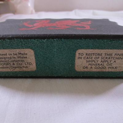 Slate letter holder with etched Welsh Dragon