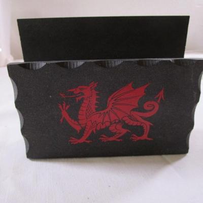 Slate letter holder with etched Welsh Dragon