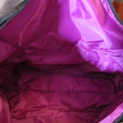 Black tote bag, nylon satin, patent leather handles