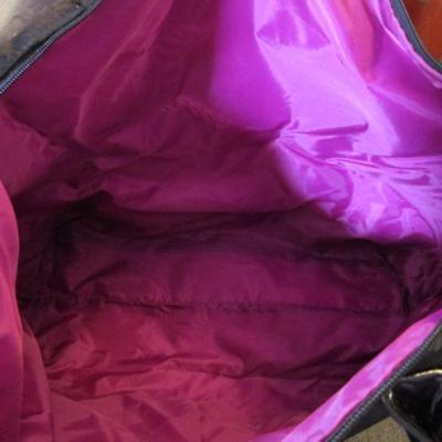 Black tote bag, nylon satin, patent leather handles