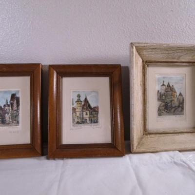 3 Rothenburg etchings on silk