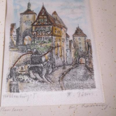 3 Rothenburg etchings on silk