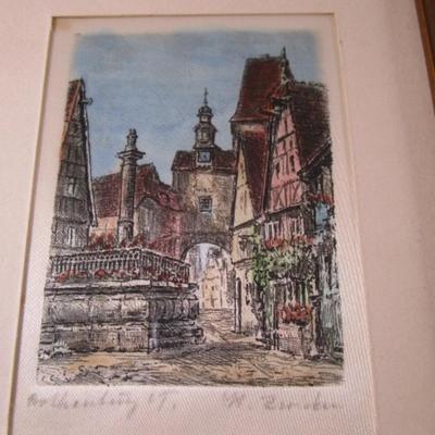 3 Rothenburg etchings on silk