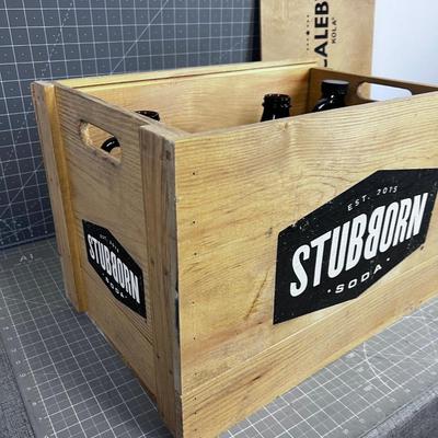 6 GLASS 1/2 BEER Bottles in a Wooden Crate