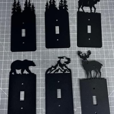 (6) Wild Life BLACK Metal Switch Plate Covers 