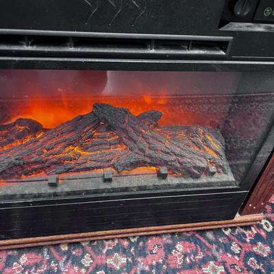 Electric Fireplace in Cherry Stained Oak Cabinet