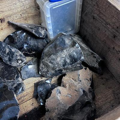 Old AMMO Crate Complete Full of Rock Hound OBSIDIAN ROCKS