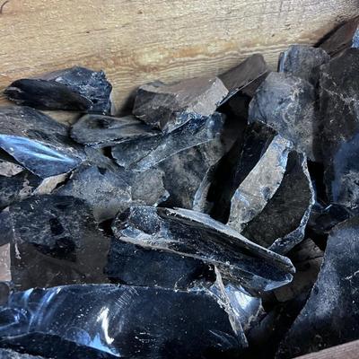 Old AMMO Crate Complete Full of Rock Hound OBSIDIAN ROCKS