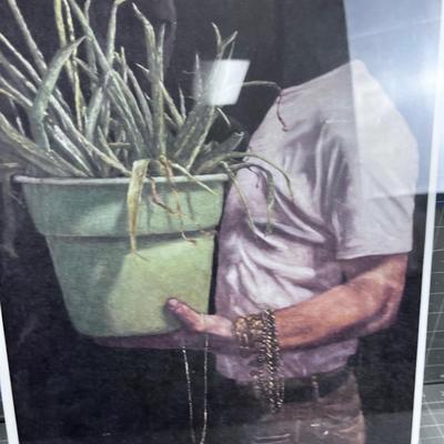 Framed Art Print Man w/Plant 
