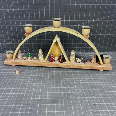 Candelabra Nativity Wood German Made 