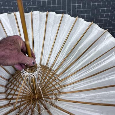 Bamboo and Rice Paper Umbrella, Vintage 