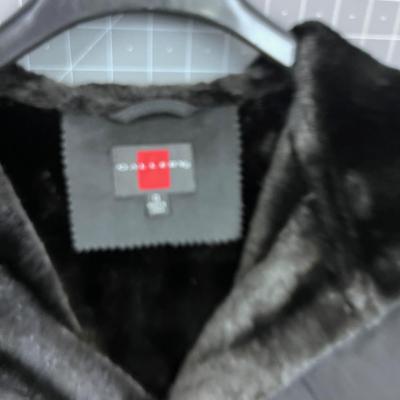Gallery Women's Black, Faux Fur Lined, Hooded Trench Coat