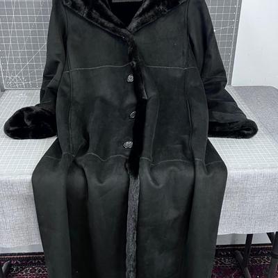 Gallery Women's Black, Faux Fur Lined, Hooded Trench Coat