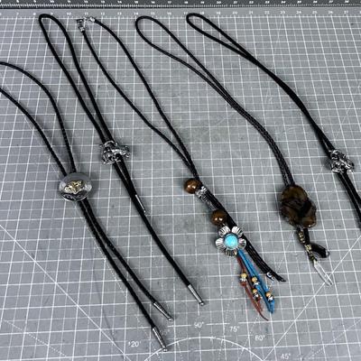 5 Bolero Ties; Eagles, Bucking Broncos. Etc. 