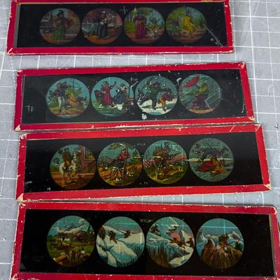 antique MAGIC LANTERN GLASS SLIDES JOHANN FALK LONG