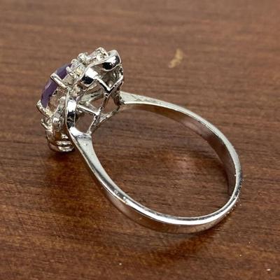 STERLING SILVER AMETHYST & WHITE STONE RING SIZE 7.25