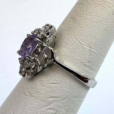 STERLING SILVER AMETHYST & WHITE STONE RING SIZE 7.25
