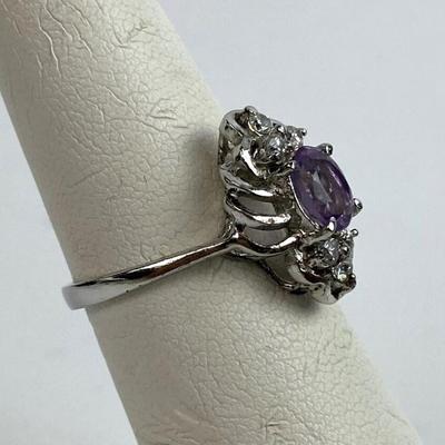 STERLING SILVER AMETHYST & WHITE STONE RING SIZE 7.25