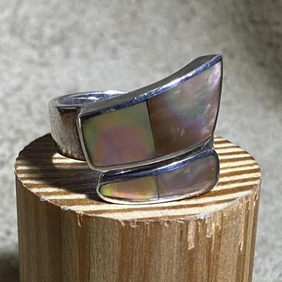 modernist SAJEN BALINESE STERLING & ABALONE RING SIZE 8.5