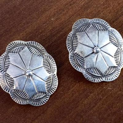RODNEY CONCHA TAOS ARTS COIN SILVER EARRINGS