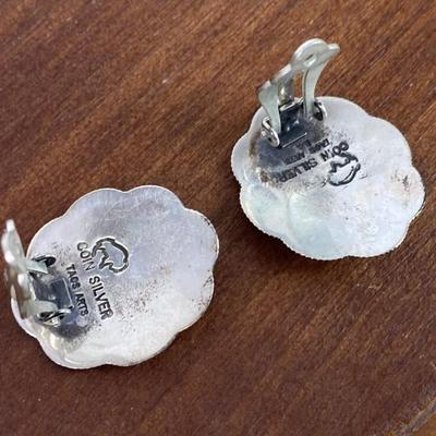 RODNEY CONCHA TAOS ARTS COIN SILVER EARRINGS