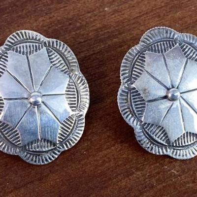 RODNEY CONCHA TAOS ARTS COIN SILVER EARRINGS