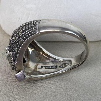Judith Jack Garnet Marcasite Sterling Silver Ring Size 8