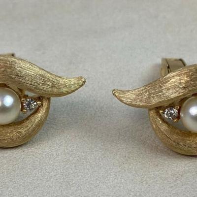 mid century CROWN TRIFARI GOLD PEARL & RHINESTONE CUFFLINKS