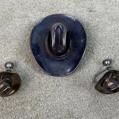 vintage WESTERN COWBOY HAT PIN & EARRINGS SET