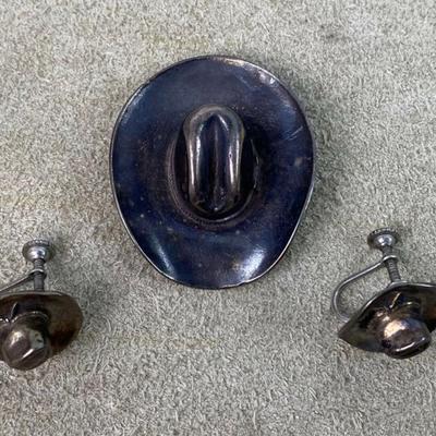vintage WESTERN COWBOY HAT PIN & EARRINGS SET
