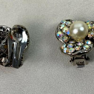 vintage RHINESTONE & PEARL CLIPON EARRINGS