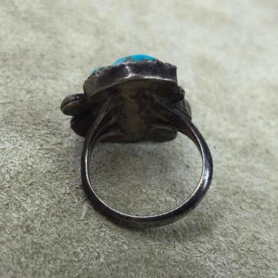 vintage SOUTHWESTERN SILVER & TURQUOISE FEATHER RING 
