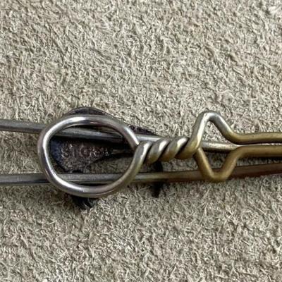 vintage STERLING SILVER & MOP KIWI STICK PIN & TIE CLIP pair 