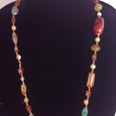 NATURAL STONE MIXED AGATE NECKLACE 15" artisan jewelry