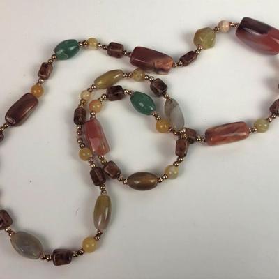 NATURAL STONE MIXED AGATE NECKLACE 15" artisan jewelry