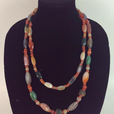 NATURAL STONE MIXED AGATE NECKLACE 25.5"