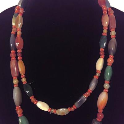 NATURAL STONE MIXED AGATE NECKLACE 25.5"