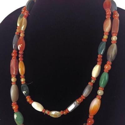 NATURAL STONE MIXED AGATE NECKLACE 25.5"