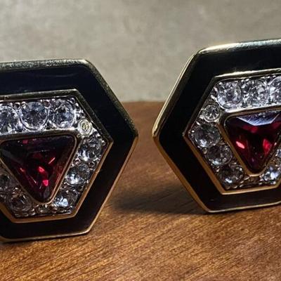 vintage SWAROVSKI S.A.L. CRYSTAL & RUBY CLIP EARRINGS