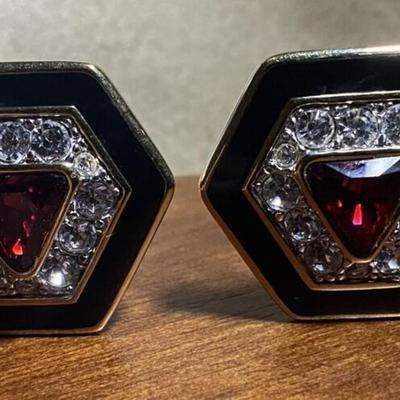 vintage SWAROVSKI S.A.L. CRYSTAL & RUBY CLIP EARRINGS