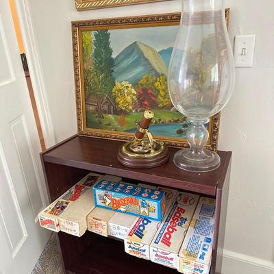 Small bookcase, Oil painting, baseball cards