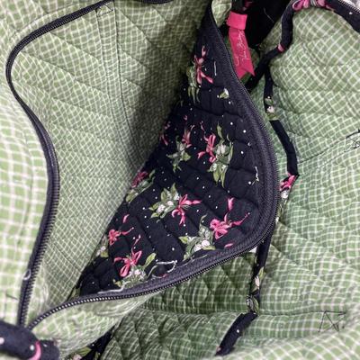 Sale Photo Thumbnail #209: Black with floral print. Green gingham interior. With nice crossbody strap. Excellent, clean pre-owned condition.