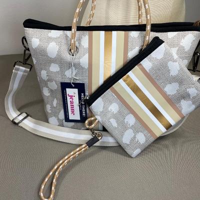Tan with Gold stripes Handbag with Wristlet New!