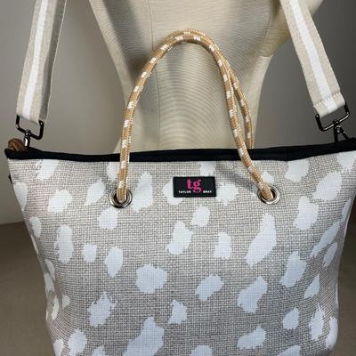 Tan with Gold stripes Handbag with Wristlet New!